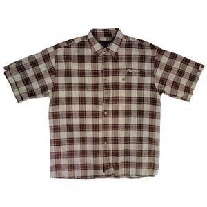 Phat Farm Mens Plaid Short Sleeve Button Up Shirt Brown Cream Size Large